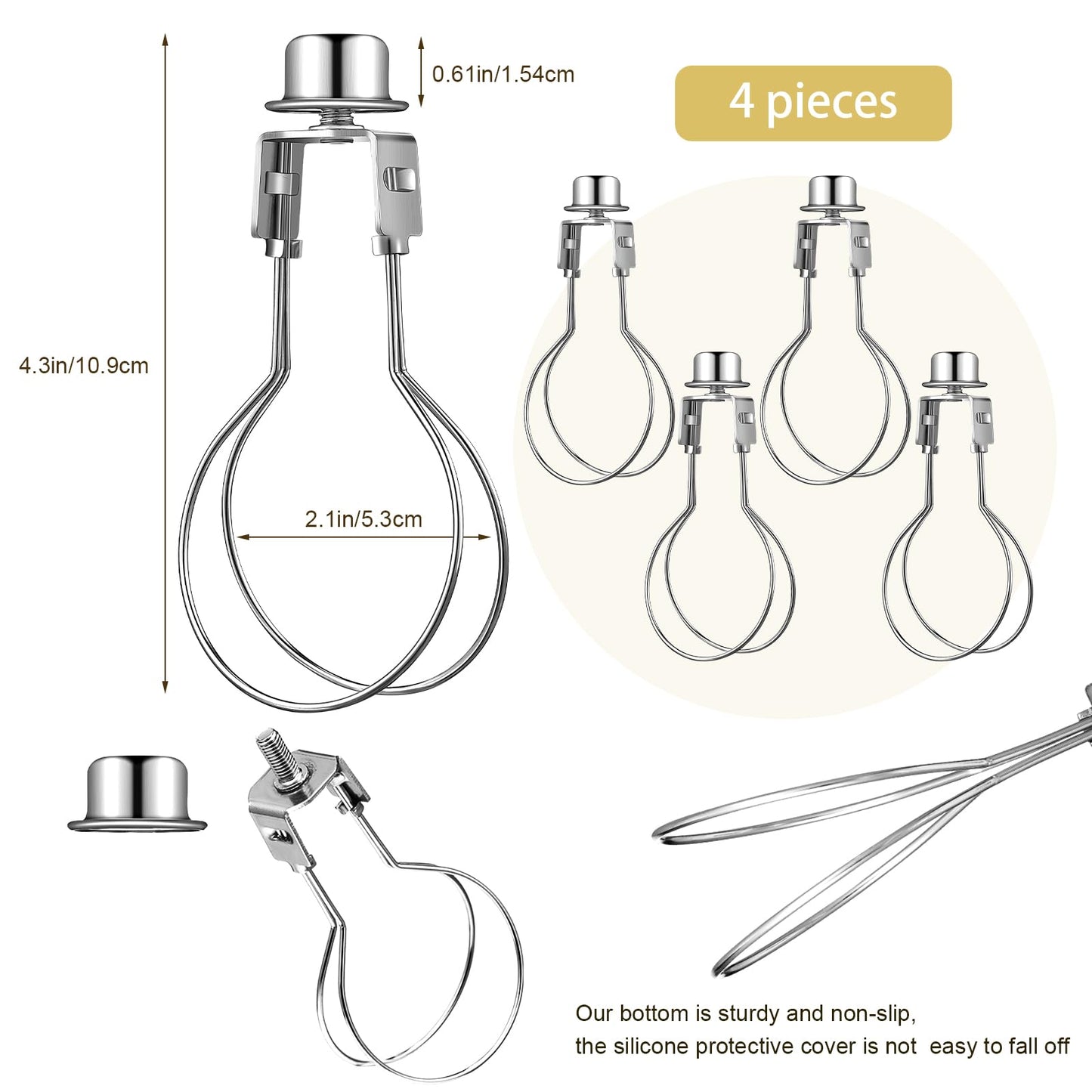 Honoson 4 Pcs Bulb Lamp Shade Light Bulb Clip Adapter Includes Finial and Lampshade Levellers for Replacement (Silver)