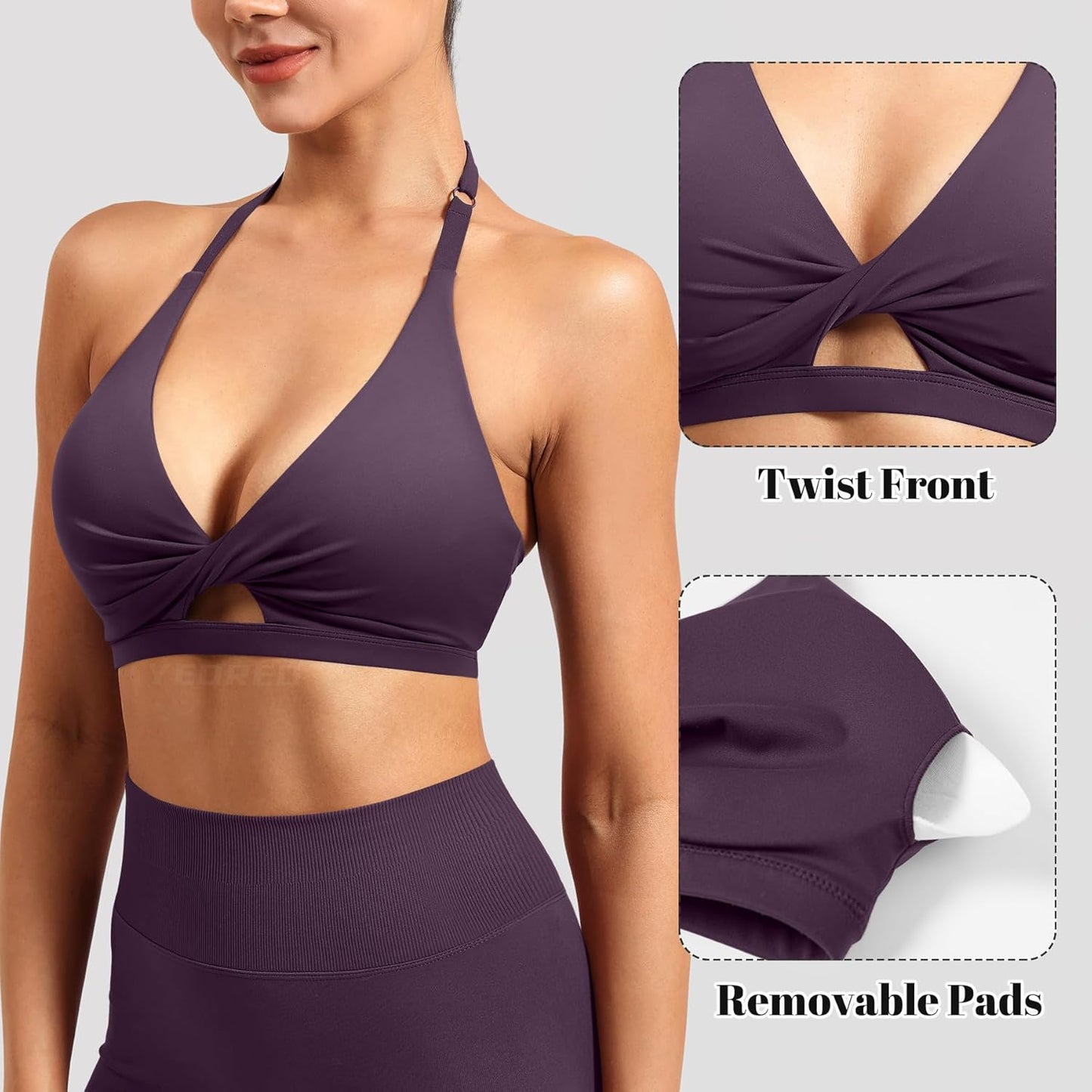 YEOREO Sports Bra - Open Back Design for Medium Impact Workouts | Adjustable Straps, Padded Comfort