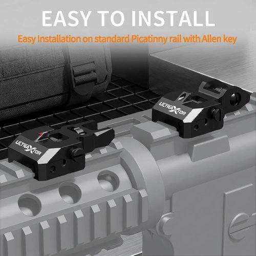 Fiber Optic Flip Up Iron Sight Set by Upgraded - Low Profile Picatinny Rail Backup Sights with Red/Green Dots