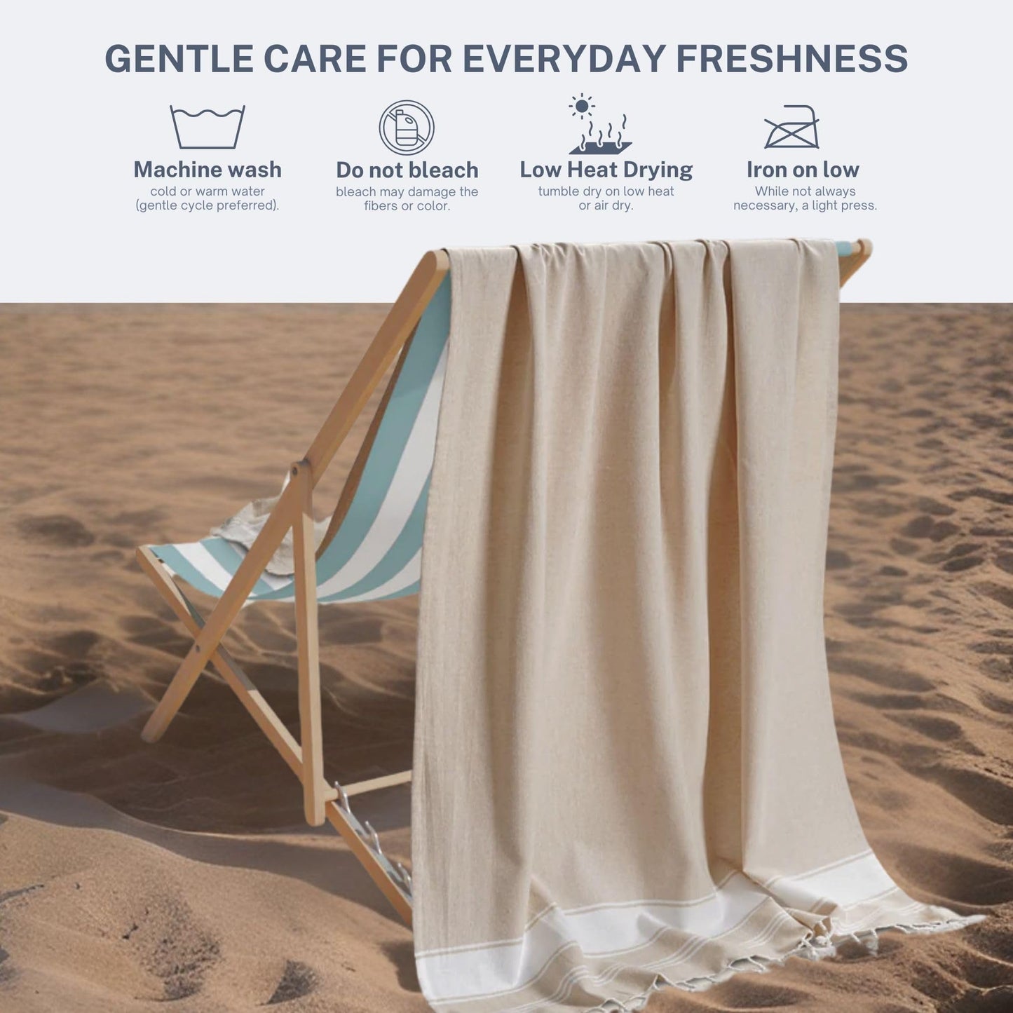 9Threads Cotton Turkish Beach Towel with Towels Oversized 36"x72" Pool Absorbent Extra Large Quick Dry Sand Travel Towel (Beige, 4 Pack)