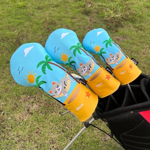 Golf Headcovers Driver Cover Fairway Wood Headcovers Hybrid Head Cover Animal Design PU Leather Golf 3 Wood Head Cover (3pcs Holiday cat)