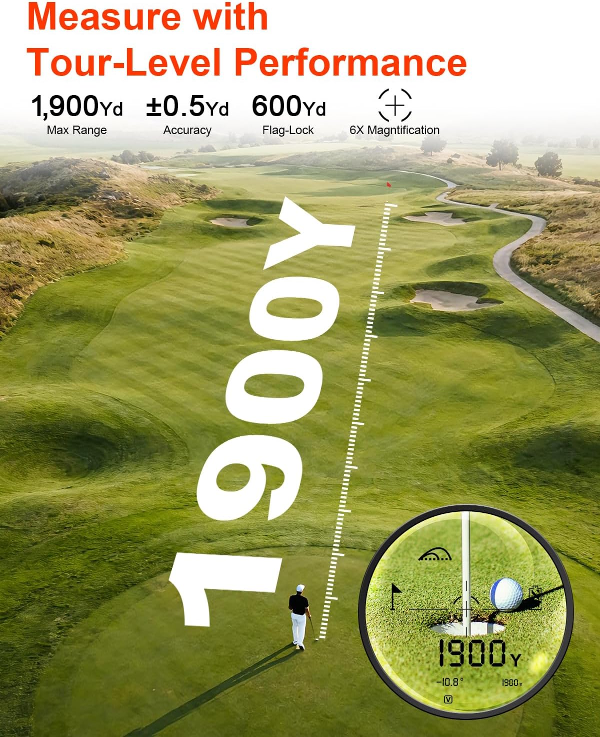Skiennix Golf Laser Rangefinder - Slope Compensation & Flag Lock Vibration | 1900 Yards, 6X HD Magnification, USB-C Rechargeable