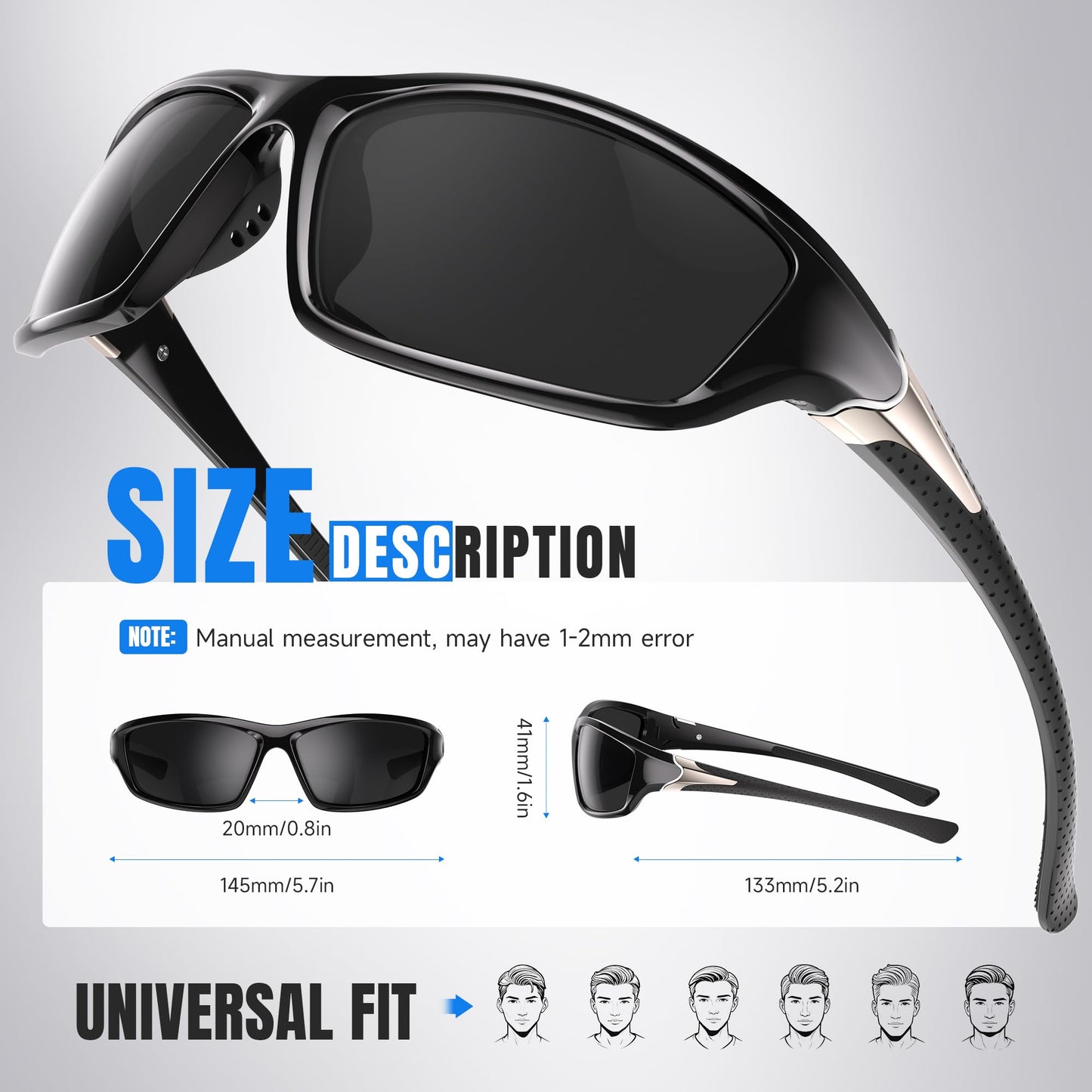 kunqun Polarized Sports Sunglasses for Men - Wrap Around Mens Sunglasses UV Protection for Fishing Cycling Driving