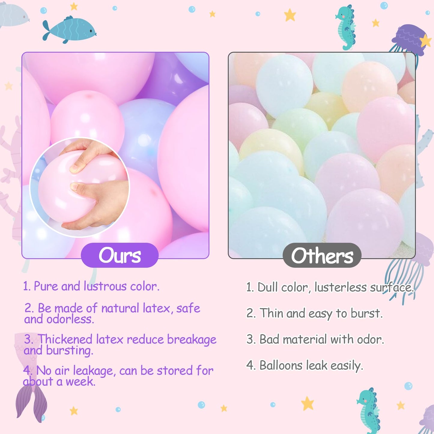 AGPTEK 109PCS Mermaid Balloon Garland Kit, Pastel Pink Purple Teal Blue Balloons with Mermaid Tail, Shell, and Star Foil Balloons, Perfect for Mermaid Birthday Party, Ocean-Themed Party Decorations