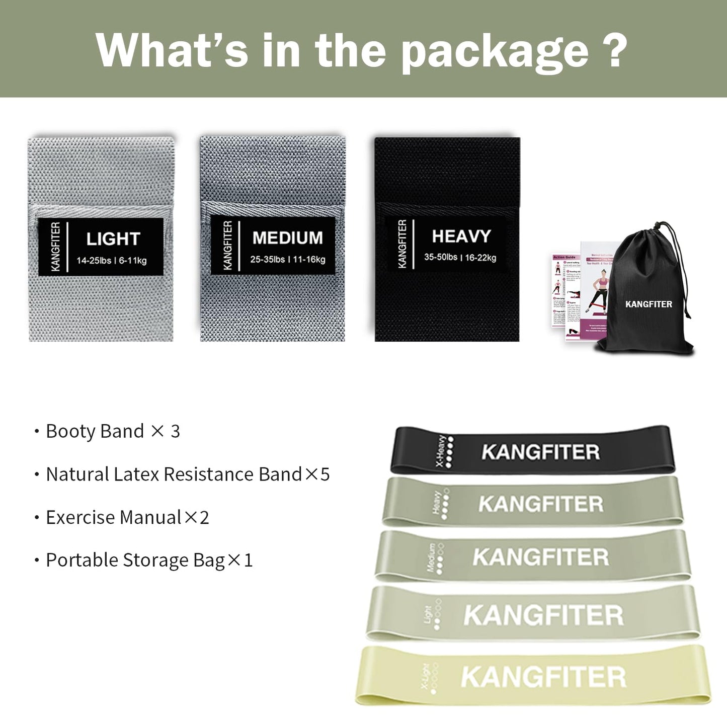 KANGFITER Non-Slip Fabric Resistance Bands for Working Out, Loop Exercise Bands for Booty Leg, Butt, Glute, Stretch Workout Bands for Women & Men, Hip Elastic Bands for Home Gym Fitness, Yoga, Pilates