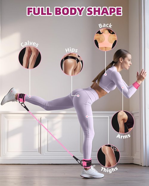 Resistance Bands Set – Resistance Band and Adjustable Ankle Exercise Bands with Cuffs Great Equipment for Training, Working Out, Yoga,Home Gym with Training Guidance & Carry Bag,Set of 8 - Pink