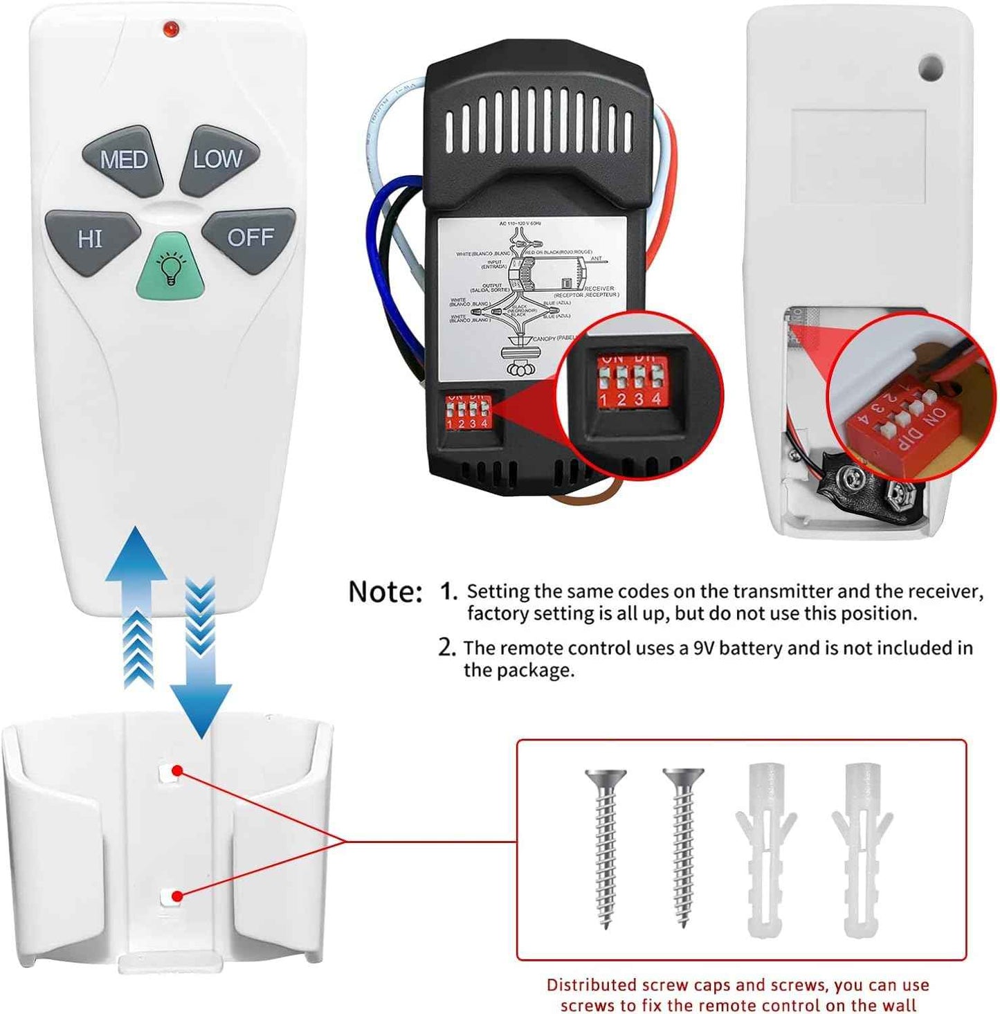 Universal Ceiling Fan Remote Control Kits with Light Dimmer 3 Speed FAN28R Receiver Lamp Dim Remote Replacement for Harbor Breeze Hampton Bay Hunter,Replace FAN-53T 2AAZPFAN53T 11T KUJCE9103 UC7030T