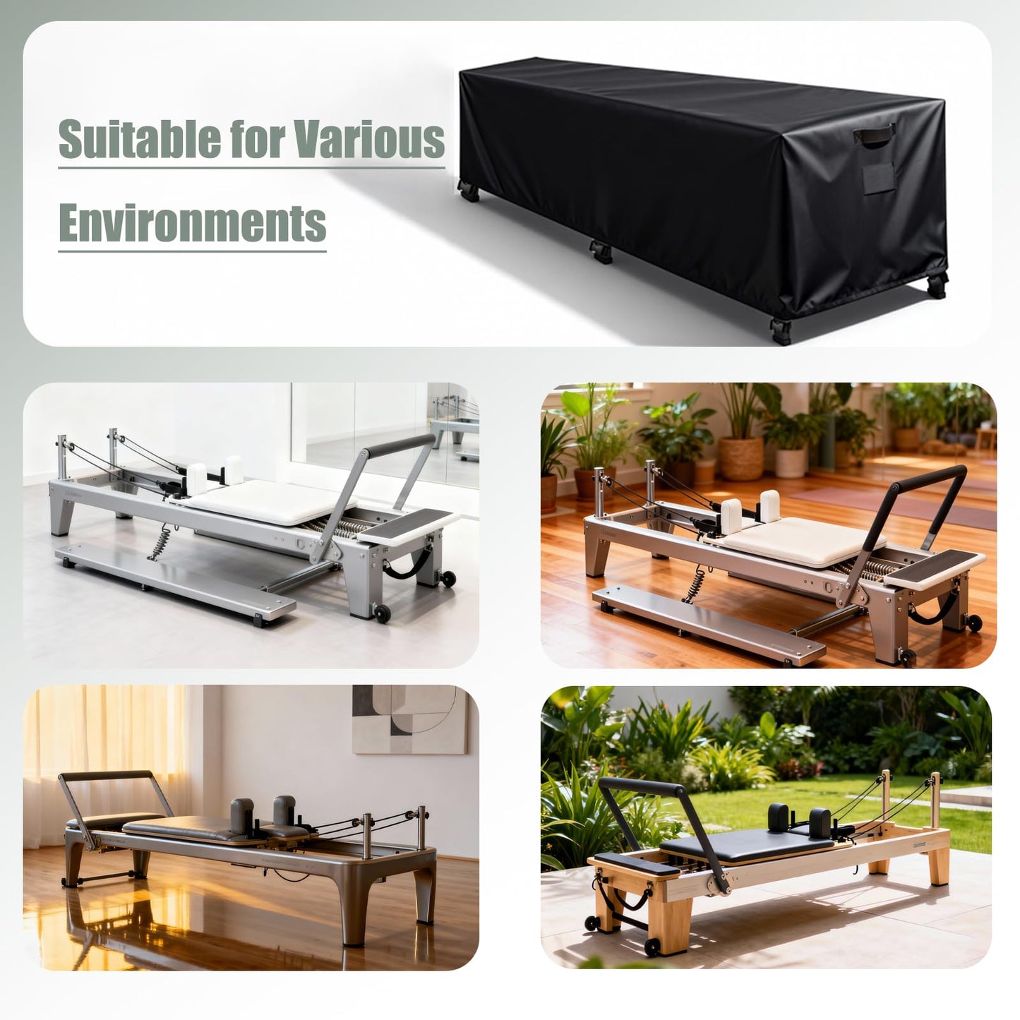 FEIJAZUM Reformer Protective Cover, 101" Wx31 Dx23 H, 600D Oxford Waterproof for Pilates Reformer, with 6 Straps and Storage Bag, Dustproof UV Resistant