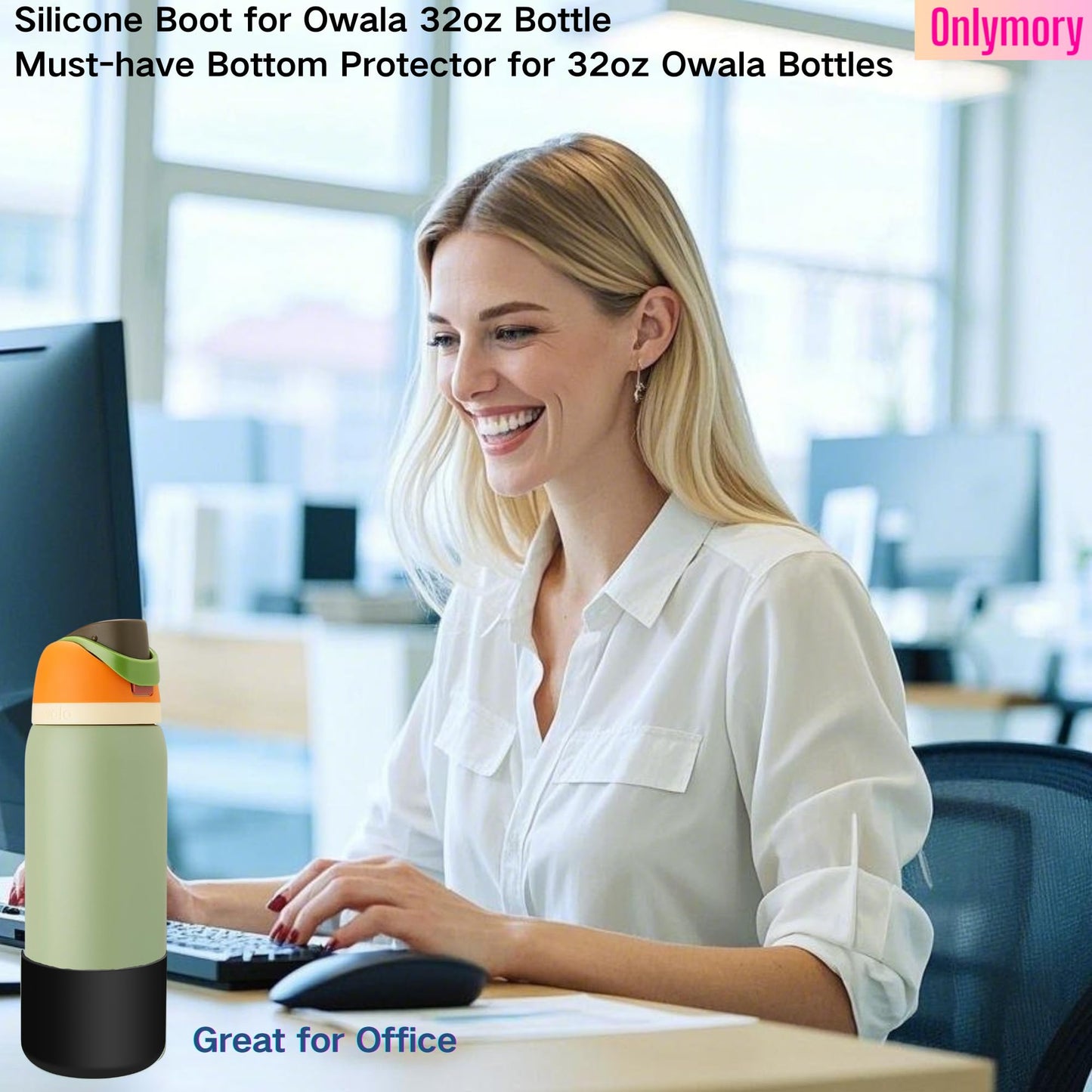 Onlymory Silicone Boot for Owala 32 oz Water Bottle, Anti-Slip Protective Bottom Cover, Soft BPA-Free Silicone Sleeve, Noise-Reducing Bumper for Owala FreeSip & Twist Bottles Boots (Black,32OZ)