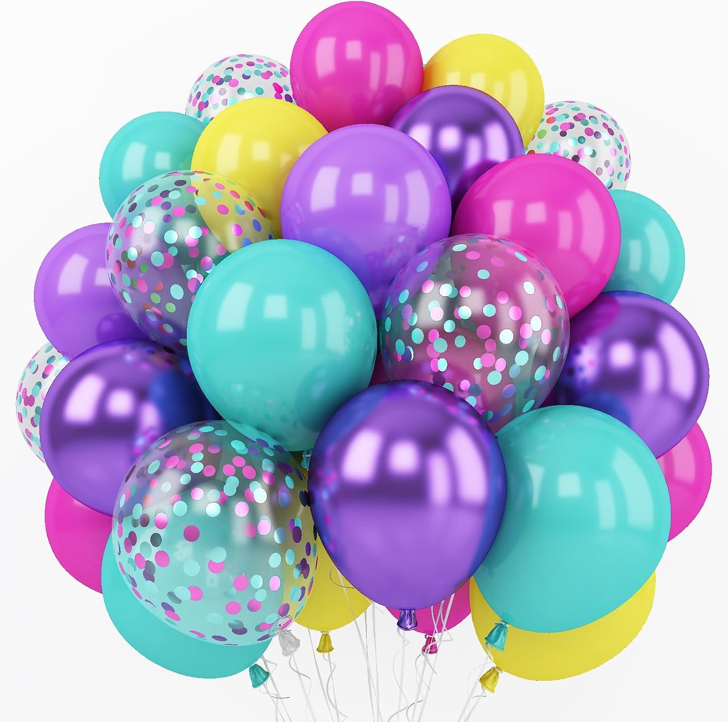 Skiennix 60 Pcs Balloon Set - Hot Pink, Purple & Teal Metallic Confetti for Kids' Birthday & Baby Shower Decor