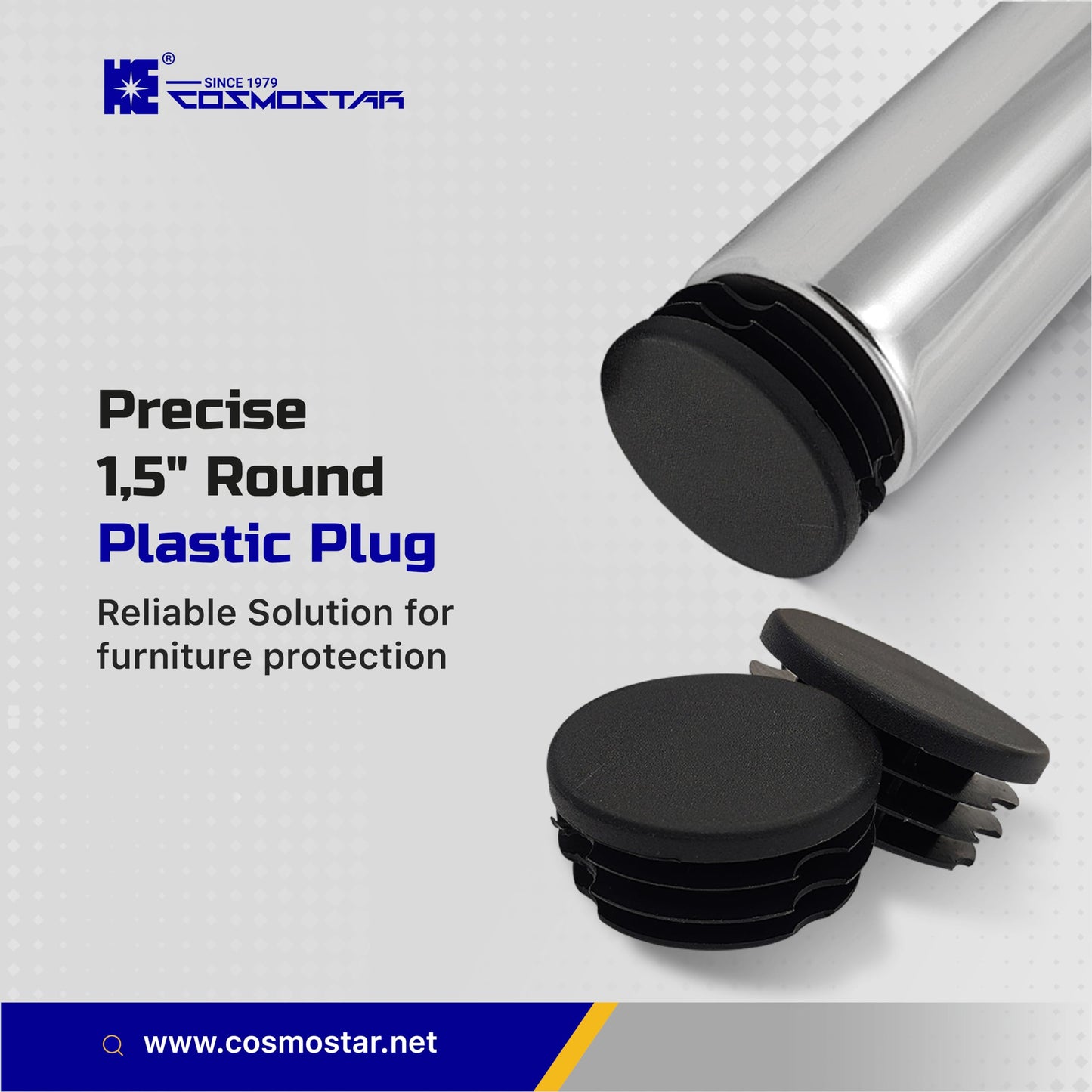 Cosmostar Outer Diameter 1.5" (38.1 mm) Round Plastic Plugs – Fits 1.35"–1.42" ID Tubes – Black End Caps, 10 Pack