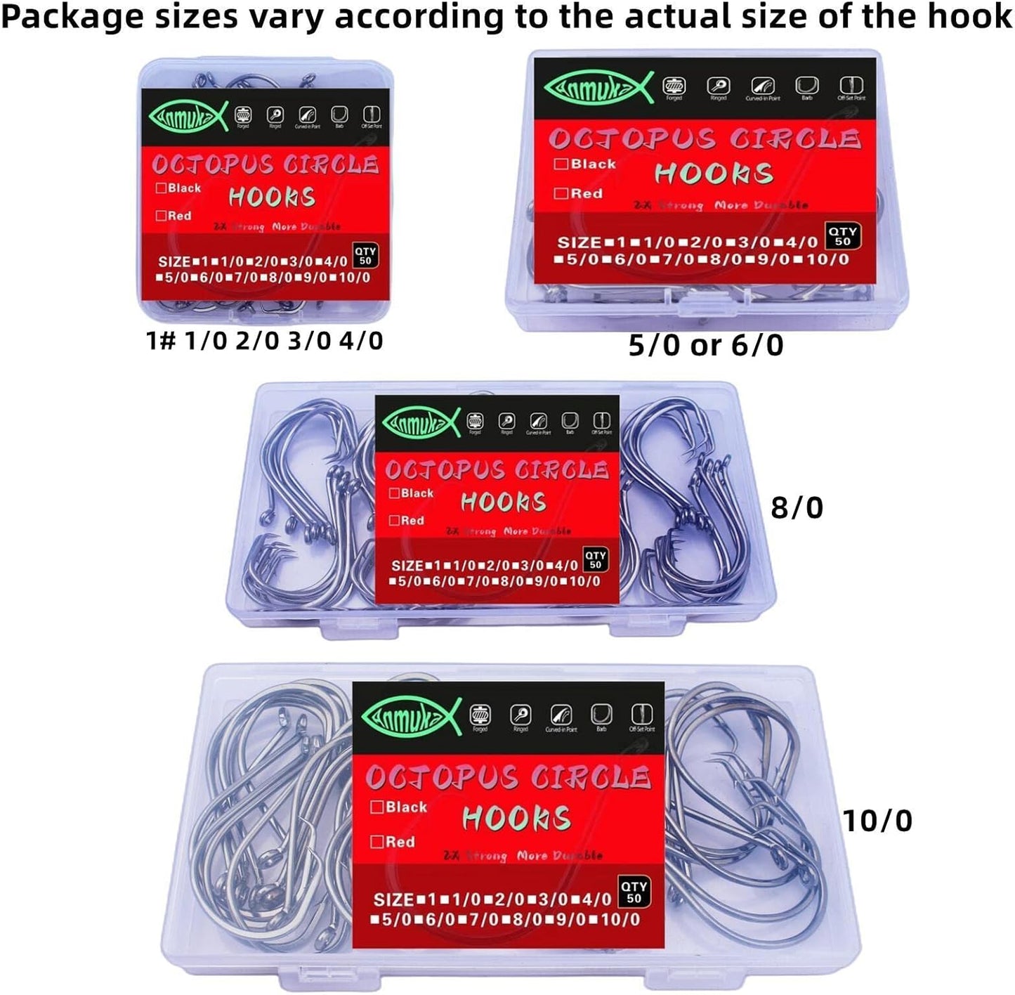 Skiennix Circle Hooks - 2X Strong Octopus Offset Fishing Hooks Set for Saltwater & Freshwater | 50PCS