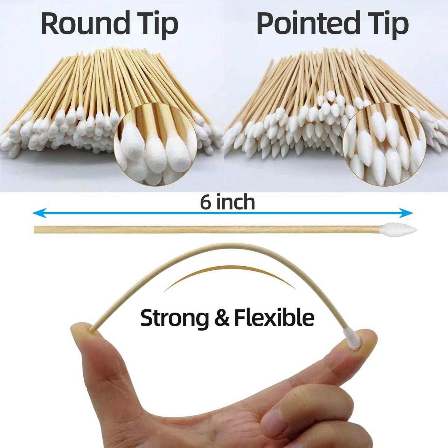 Miaozhun 500 PCS Gun Cleaning Swabs with Upgraded Sturdy 6" Long Bamboo Sticks, Gun Cleaning Supplies, Lint-Free Cotton Swabs for Firearm Cleaning, Electronic, Pet Care, Makeup (Pointed Tip)