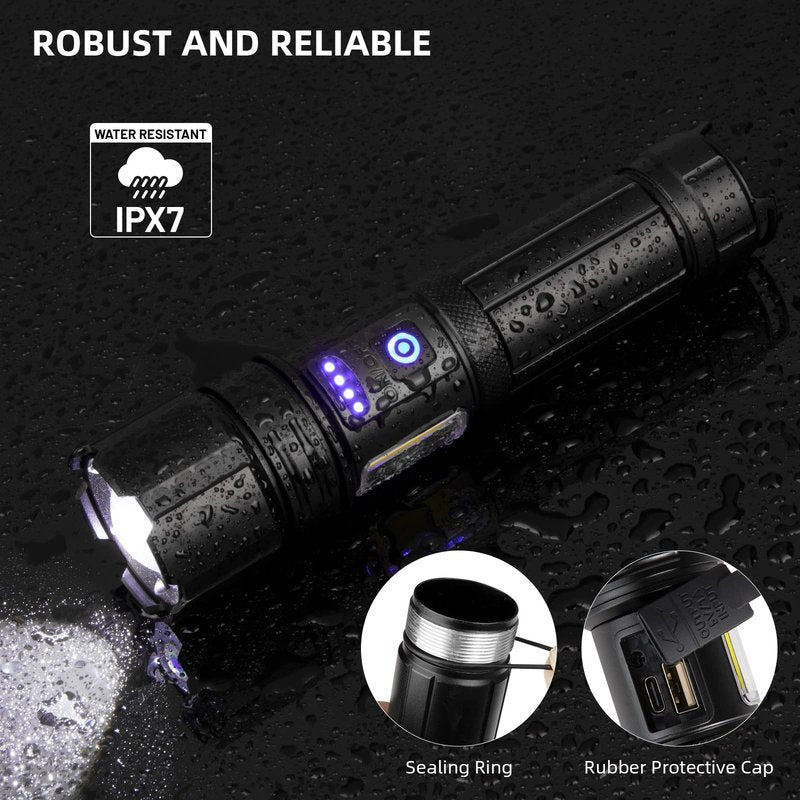 KINGCAESAR Flashlights High Lumens Rechargeable - 90,000 Lumens, Super Bright Flash Light with 5 Modes, IPX7 Waterproof Powerful LED Flashlight for Home, Outdoor Activities