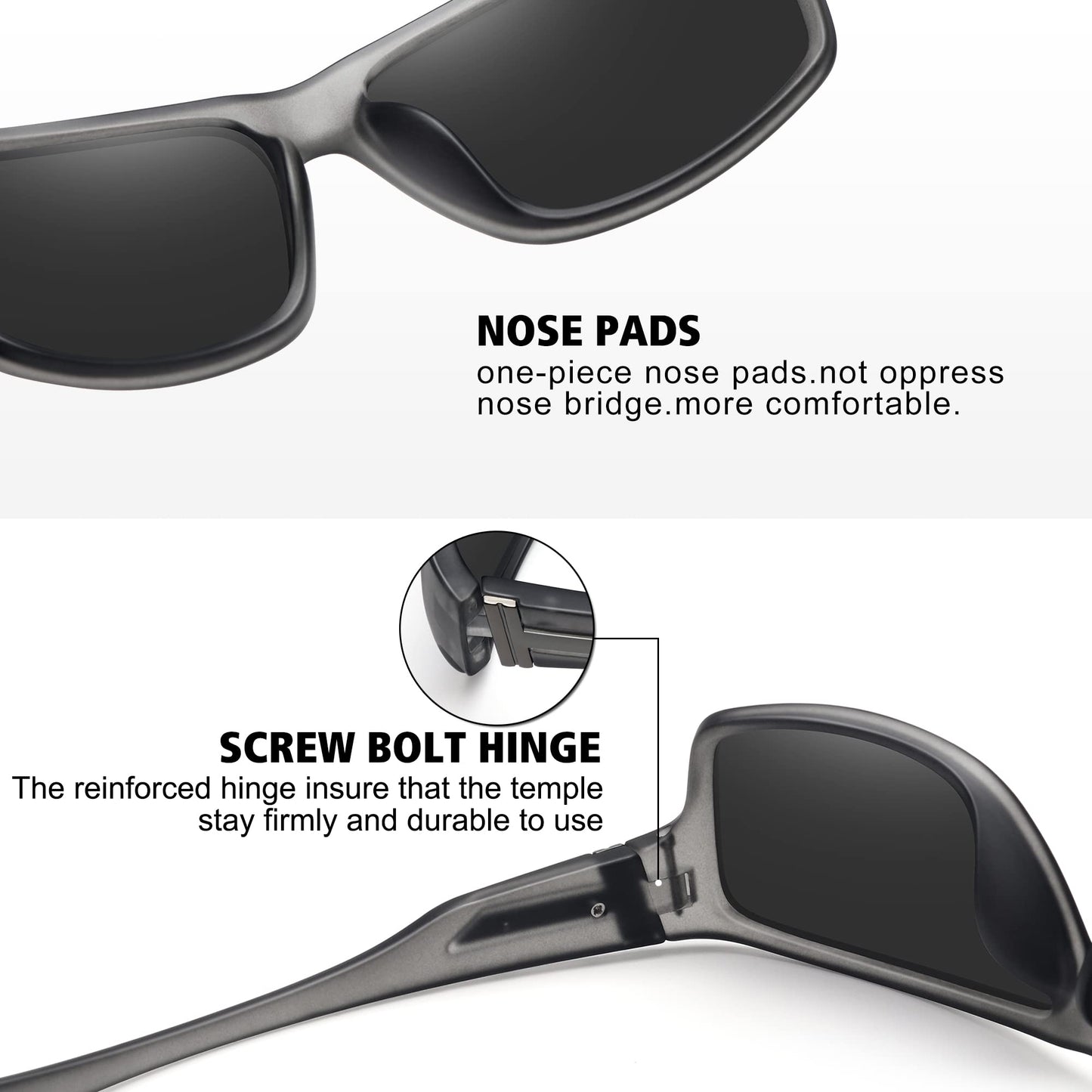 STORYCOAST Polarized Sports Sunglasses for Men Women Unbreakable Frame Cycling Fishing Driving 2Pack Black+Clear Gray Frame/Gray Lens