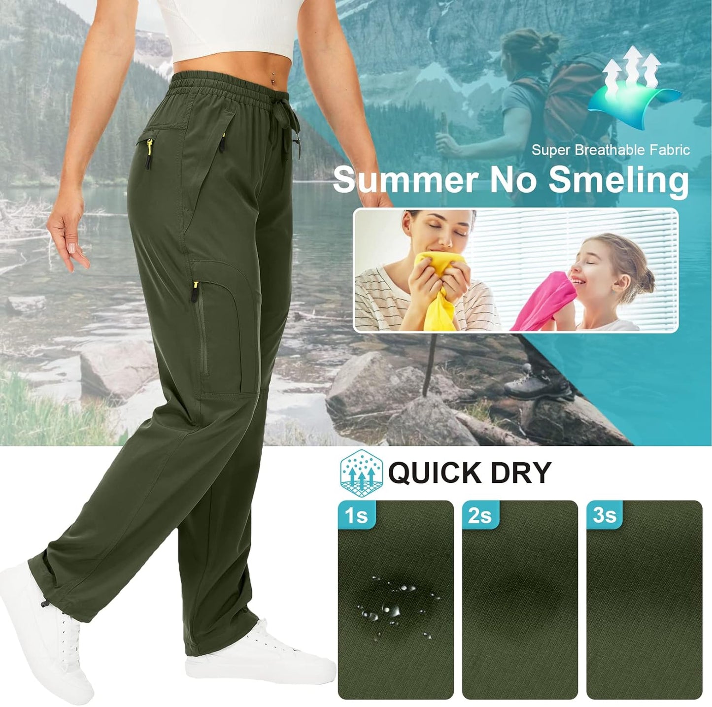 Skiennix Women's Hiking Pants - Quick Dry, Lightweight, UPF 50, Cargo Style with Zipper Pockets