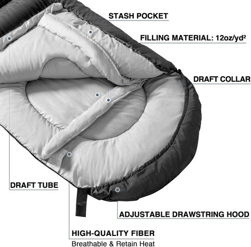 Atarashi Camping Sleeping Bag - 4 Seasons | Extra-Large, Lightweight & Warm with Compression Sack for Hiking & Outdoor Adventures