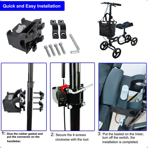Mkuero Knee Scooter Basket Accessory with Handle, Quick Release Removable Cloth Basket for knee scooter front - Fits Most Knee Scooter Walker Models