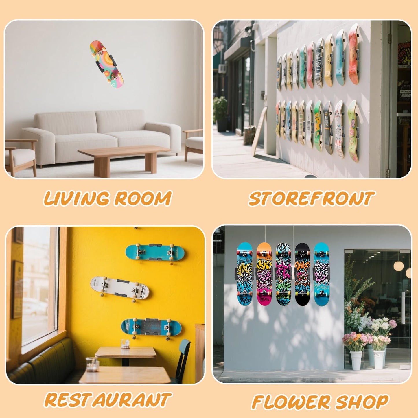 KOUISYY Skateboard Decks Wall Mount, 360° Rotating Skate Deck Wall Mount, Extending & Floating Skateboard Display Holder, Strong Load Bearing Storage Rack Hanger Accessories for Most Skateboarders