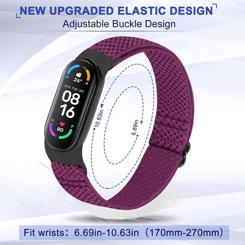 TumpCez 5 Pack Solo Loop Nylon Band Compatible With Xiaomi Mi Band 7 6 5 4 3/Amazfit Band 5 Straps, Adjustable Breathable Comfortable Elastic Sport Replacement Strap for Women Men