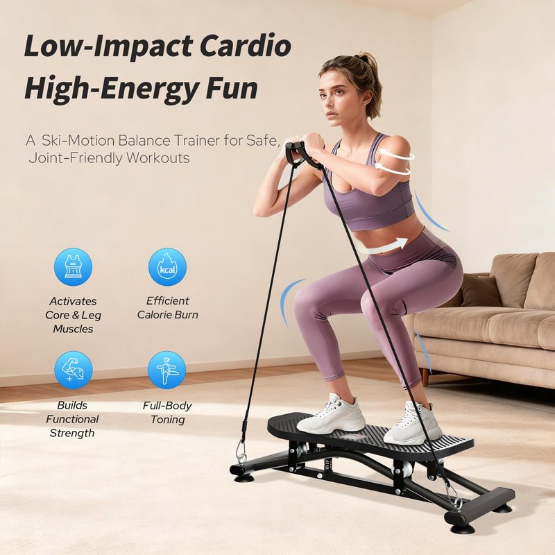 ZCMHAXJ Balance Board for Adults, Ski Machine Exercise Equipment with Resistance Bands, Rock Stepper Featuring LCD Monitor, Portable Wobble Board or Full Body Workout at Home Gym