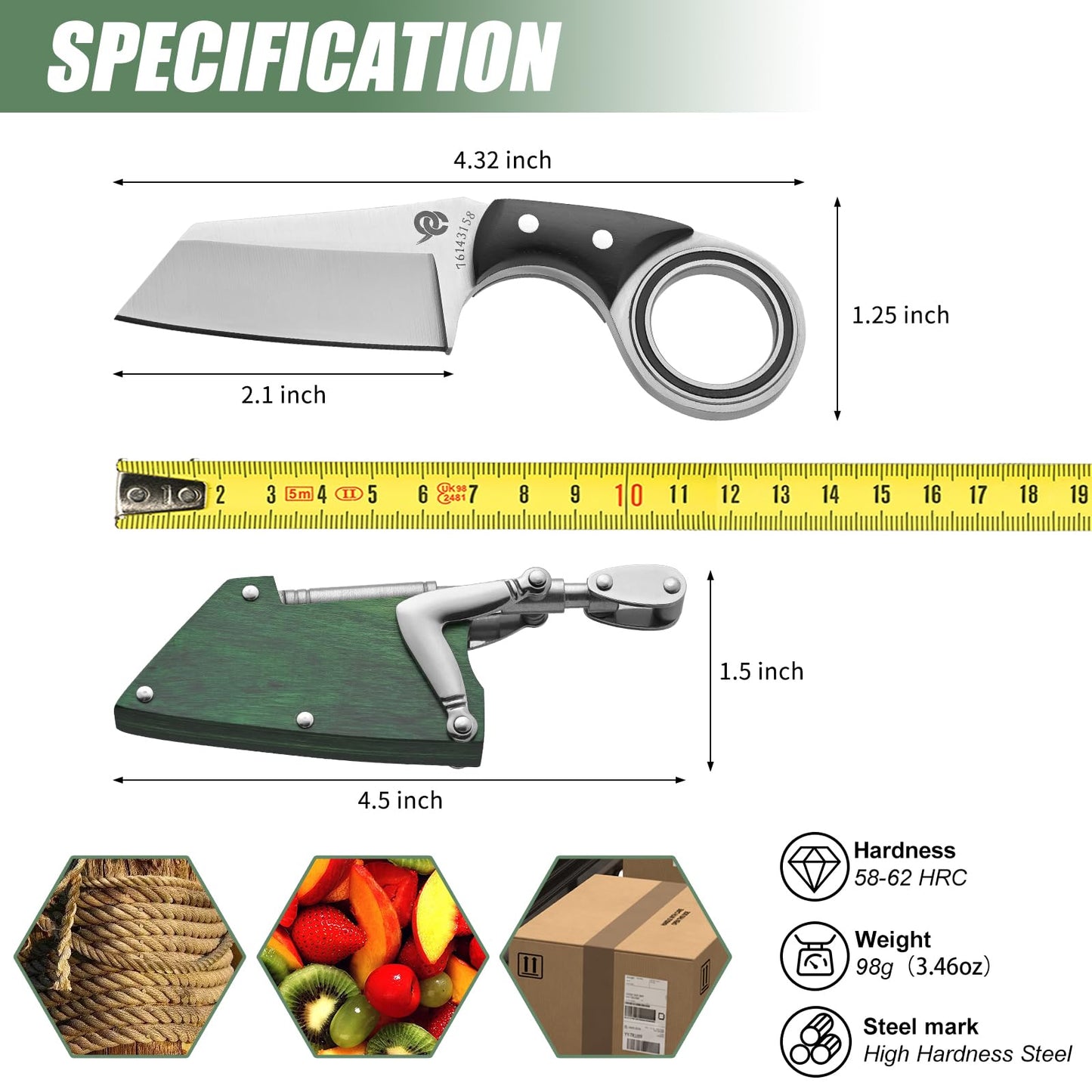 LEASUR Small Pocket Knife with Mechanical Arm and Wooden Sheath, Fixed Blade Knife For Keychain, Box Cutter, Fishing, Camping Tactical Knives, Cool Gadgets for Men (Green)