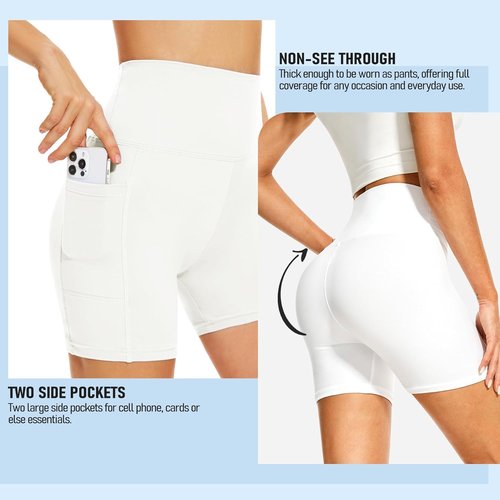 DHSO High Waisted Biker Shorts for Women | Tummy Control Fitness & Yoga Gym Shorts - 5" Length