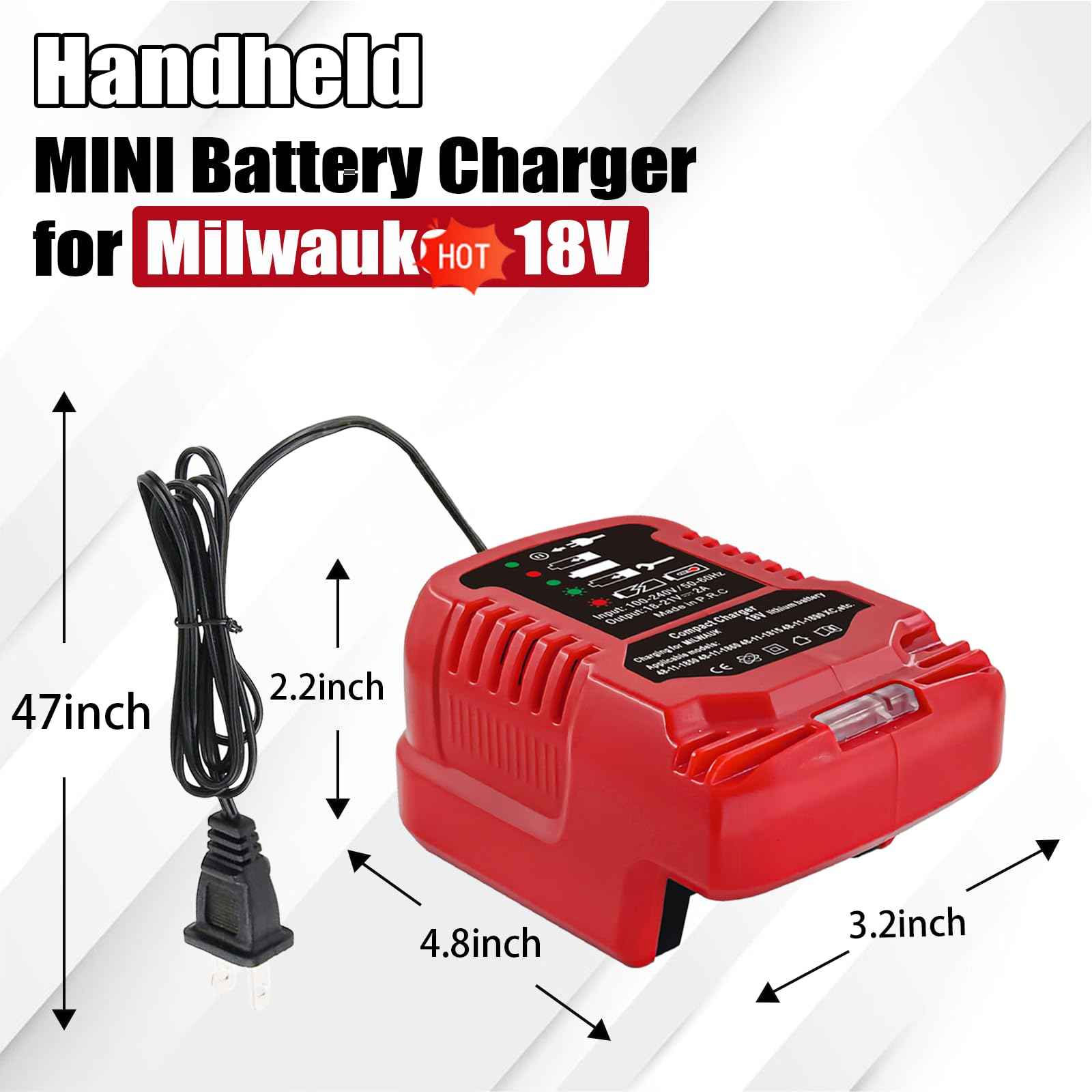 Portable Charger Replacement for Milwaukee Charger M18, Compatible with Milwaukee Battery Charger M18 18V Lithium-ion Batteries 48-11-1862, 48-11-1880, 48-11-1850, 48-11-1852, 48-11-1812