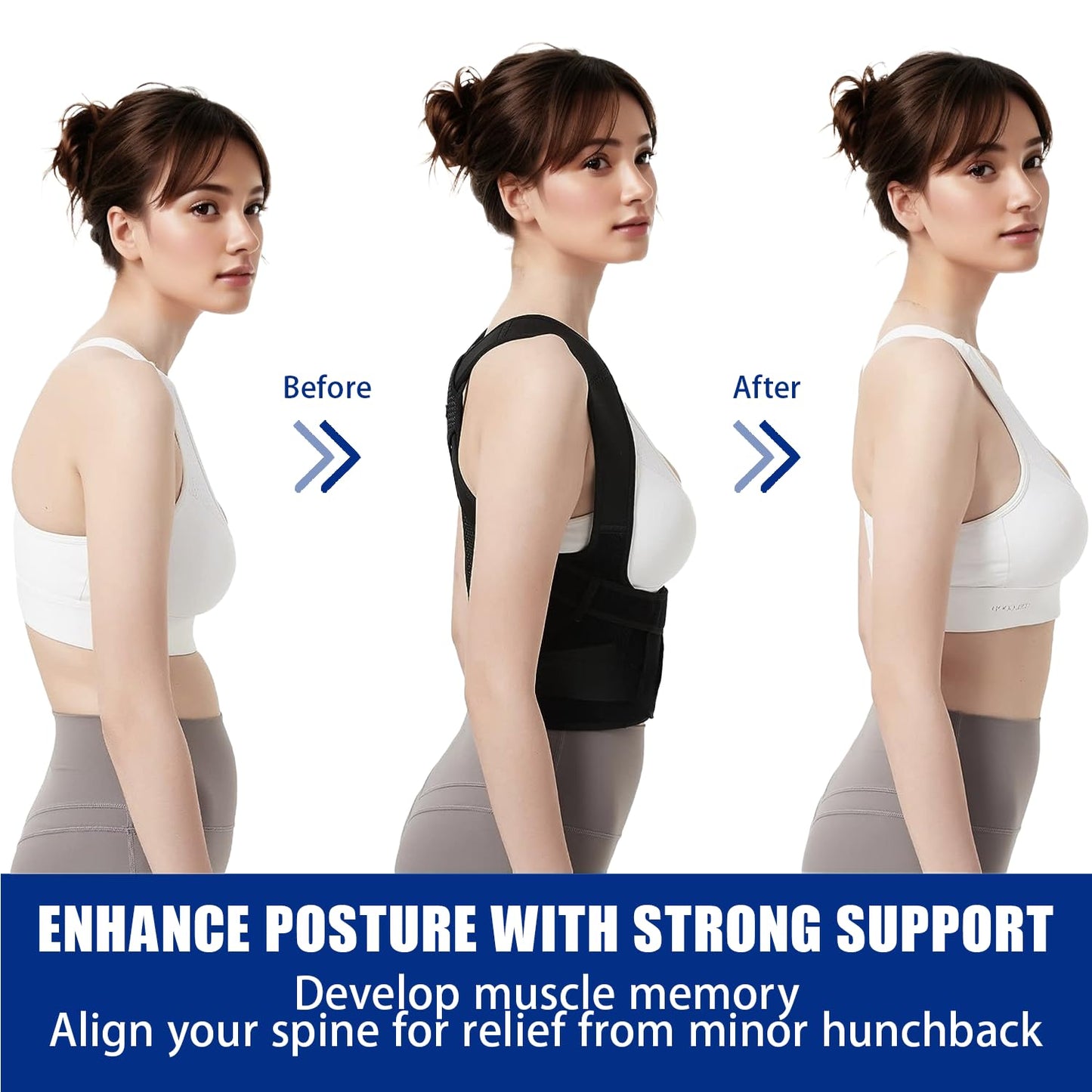 Skiennix Posture Corrector - Adjustable Back Brace for Pain Relief & Lumbar Support | Breathable Design (Black, Large)