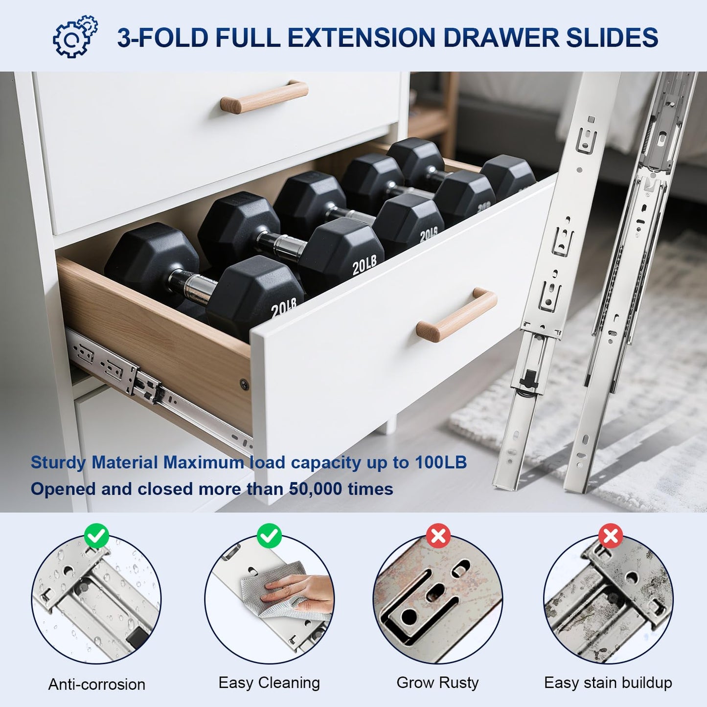 Probrico 10 Pairs 22 Inch Soft Close Drawer Slides, Ball Bearing Full Extension Dresser Slides, Side Mount Heavy Duty Drawer Glides Runners