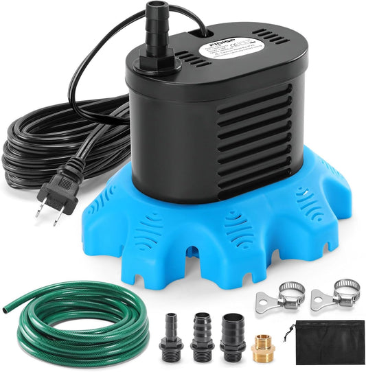 850 GPH Pool Cover Pump with 4 Hose Adapters & 23 FT Drain Hose - Ideal for Above Ground Pools, Ponds & Tubs