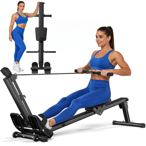 Compact Rowing Machine for Home Use, Magnetic Resistance Foldable Rower for Full Body Workout, Space Saving Design with LCD Display
