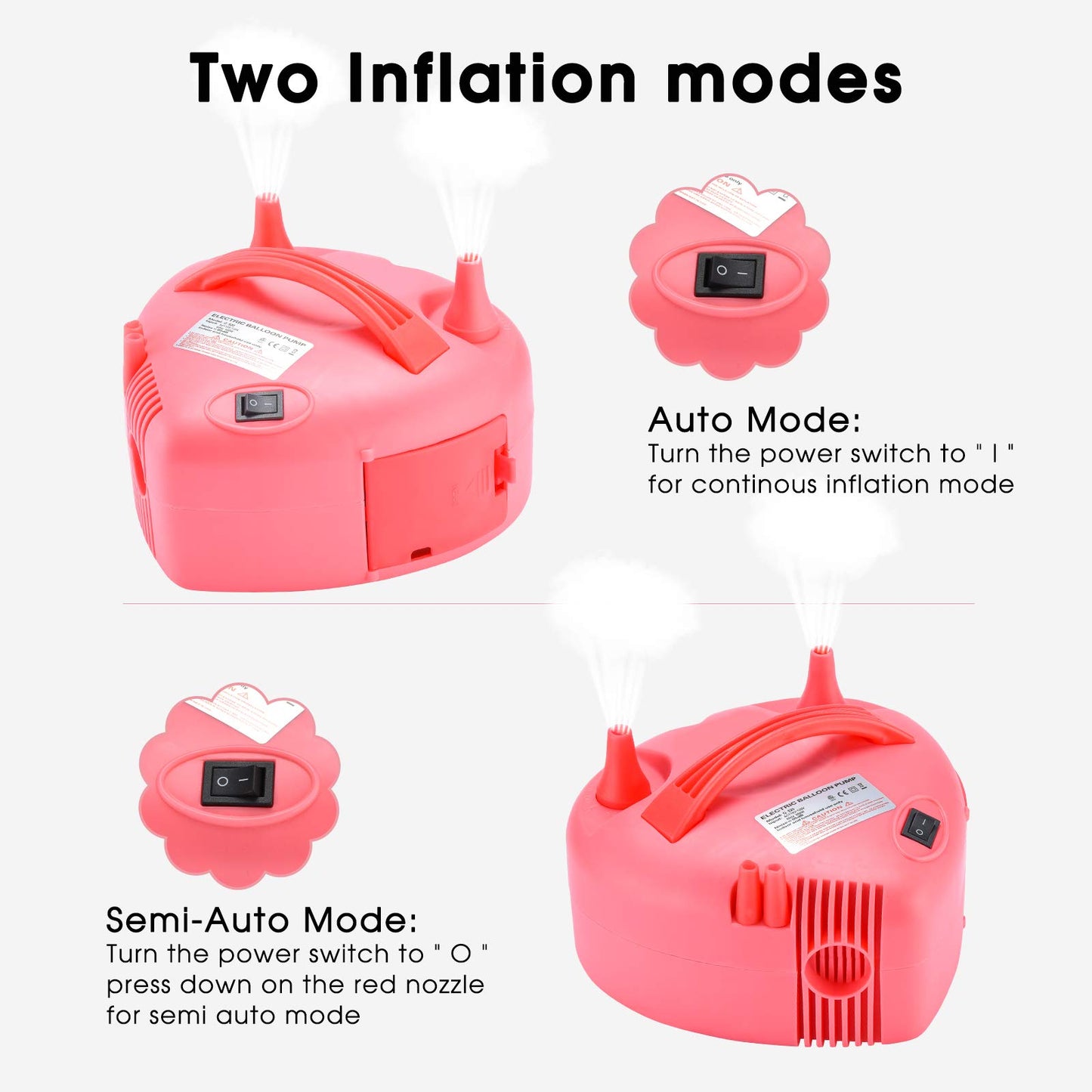 Electric Balloon Pump, NuLink Portable Dual Nozzle Electric Balloon Blower Pump with Tying Tools, Tape Strip and Dot Glues for Party Decoration [Pink, Heart Shape]