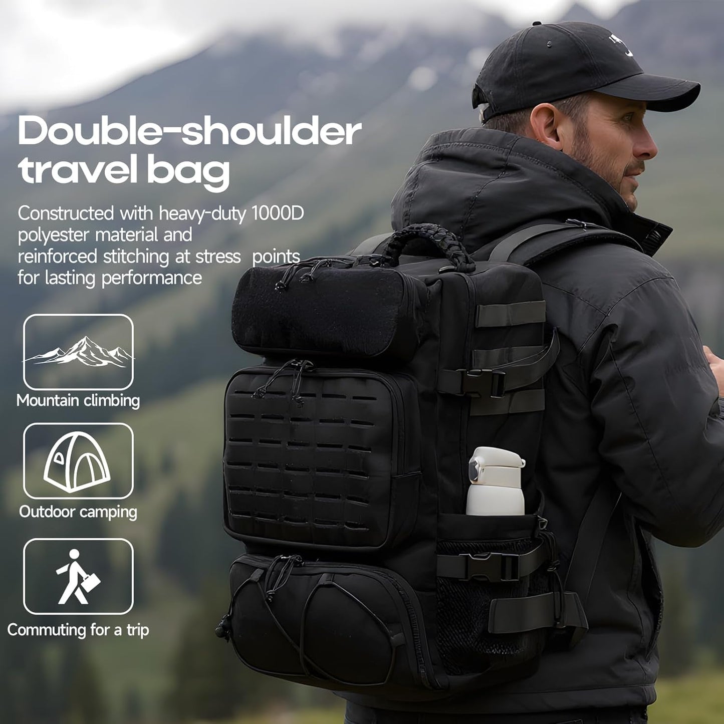 Skiennix Tactical Backpack - 35L Military Travel Bag with Shoe Compartment | Water-Resistant Black Rucksack for Hiking & Outdoor Survival