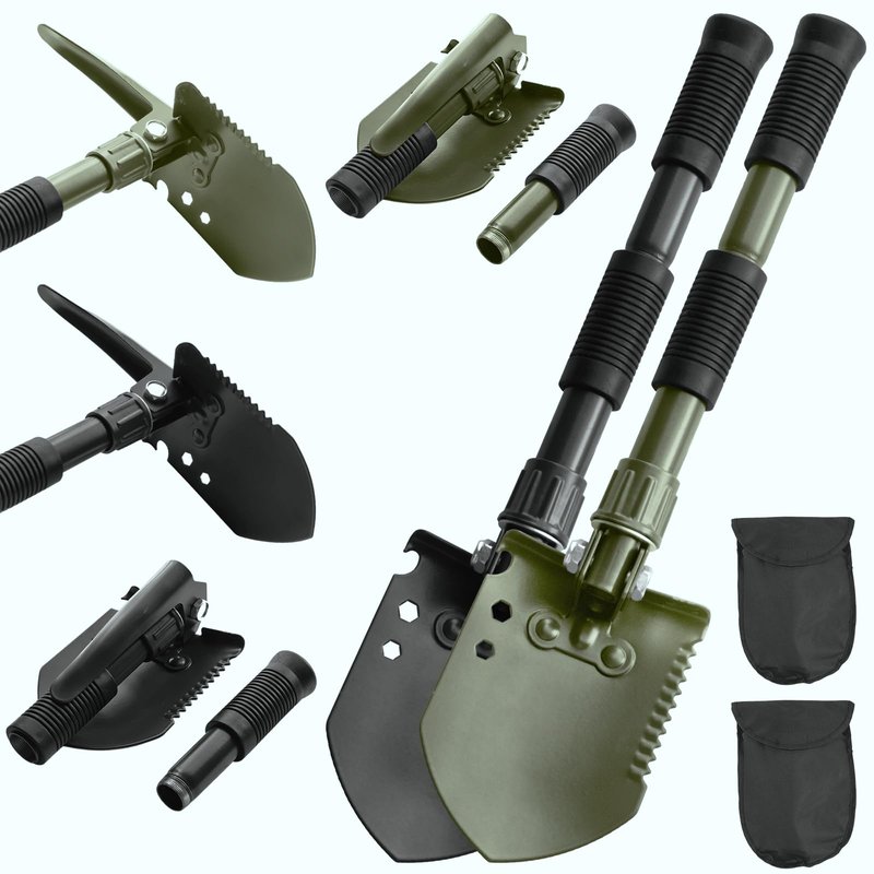 Folding Camping Shovel, Carbon Steel Multi-Tool Survival Shovel for Outdoor, Emergency, Hiking, Car Off-Road (2-Pack)