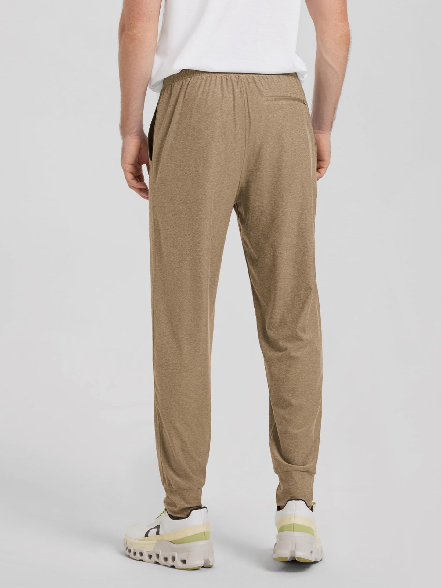 ODODOS Men's Performance Joggers - Ultra Soft odSTRATUM Tech Sweatpants with Adjustable Waist and Secure Pockets, Khaki Heather, Medium