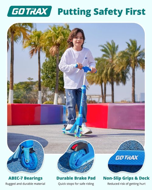 Gotrax K03 Kids Kick Scooter - LED Lighted Wheels, Adjustable Handlebars, Lightweight Design | Max Load 110 Lbs, Black
