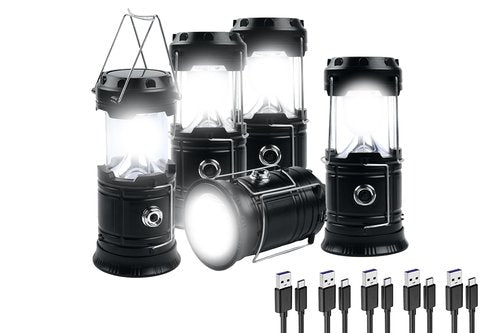 KunHe 5-Pack 1800mAh Collapsible Portable LED Camping Lantern Lightweight Waterproof USB Rechargeable LED Flashlight Kits for Indoor Outdoor Home Emergency Light Power Hiking