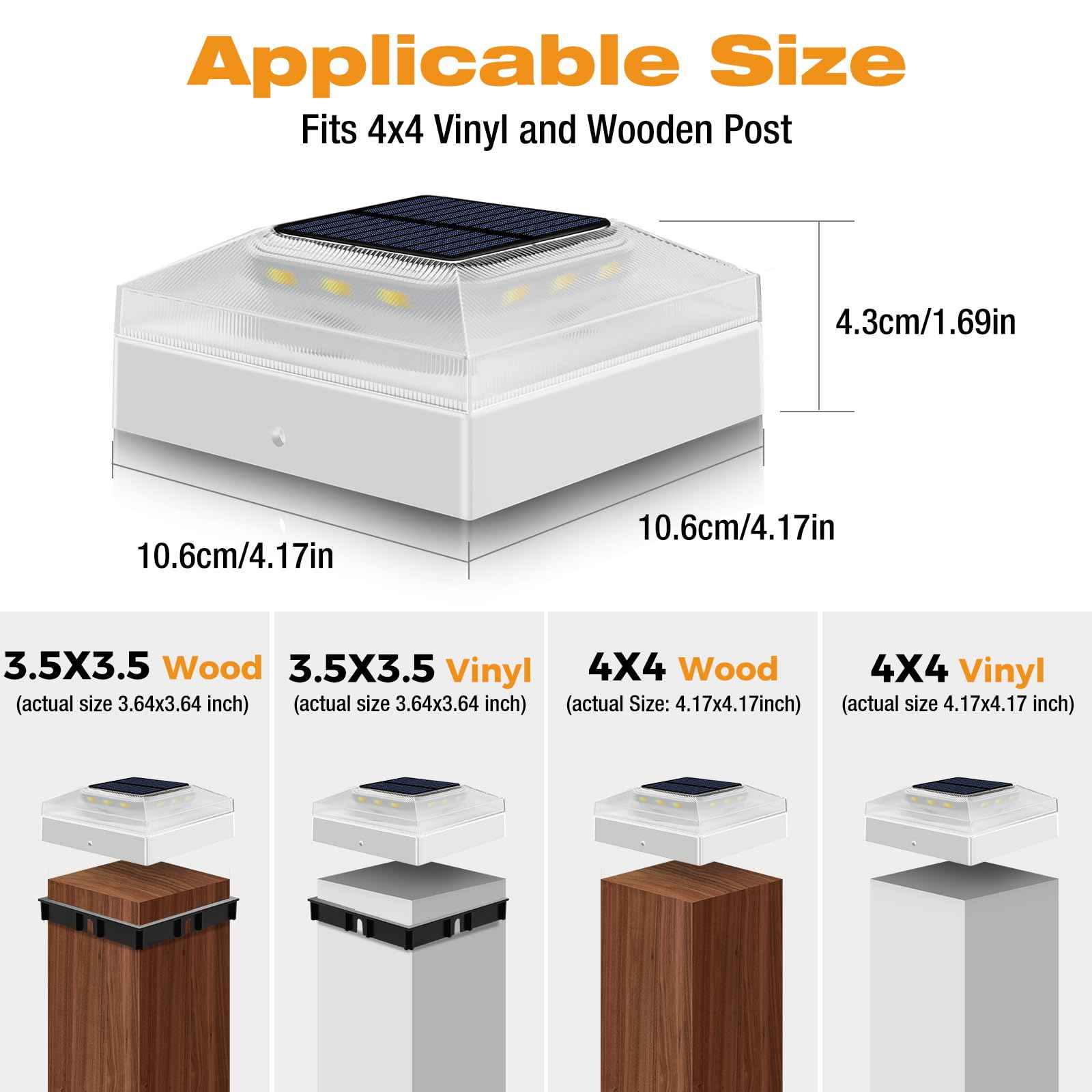 vighep 4x4 Solar Post Cap Lights Outdoor – 4 Pack Fence Post Light with 3 Color Modes, Waterproof Solar Powered Deck Lights for Wooden/Vinyl Posts Top, Garden-White