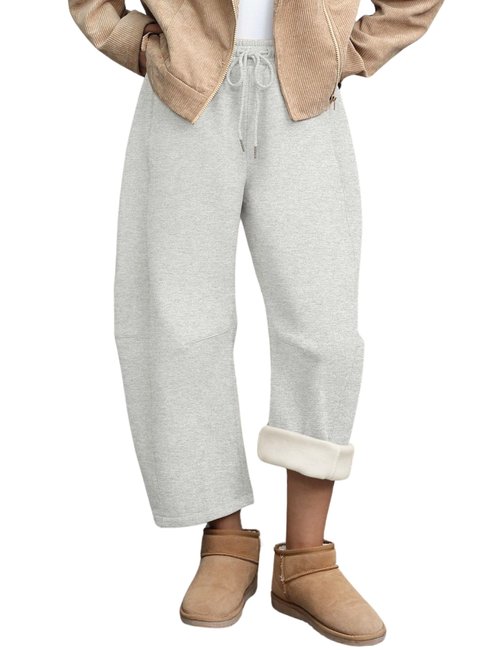 Hongsui Women's Baggy Sweatpants Fall Winter Barrel Leg Pants Casual Drawstring Palazzo Pants with Pockets (AshGrey-M)