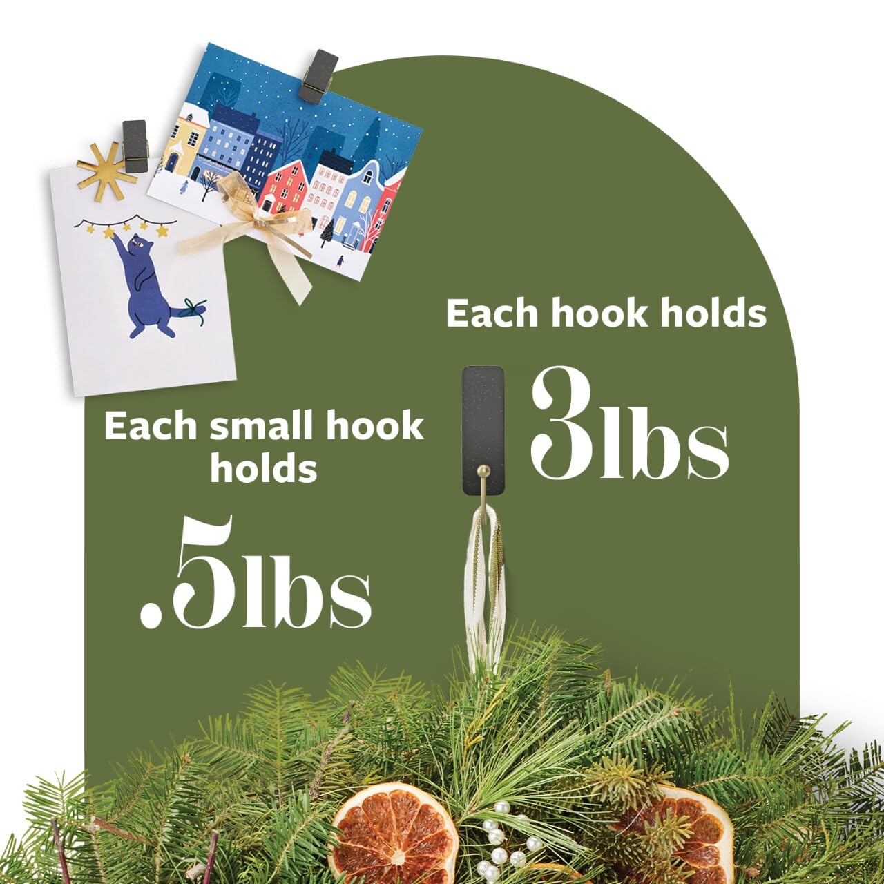 Command Mixed Hooks Pack, 10 Soot, 12 Strips (2 Medium Hooks, 8 Spring Clips), for Hanging Christmas Decorations