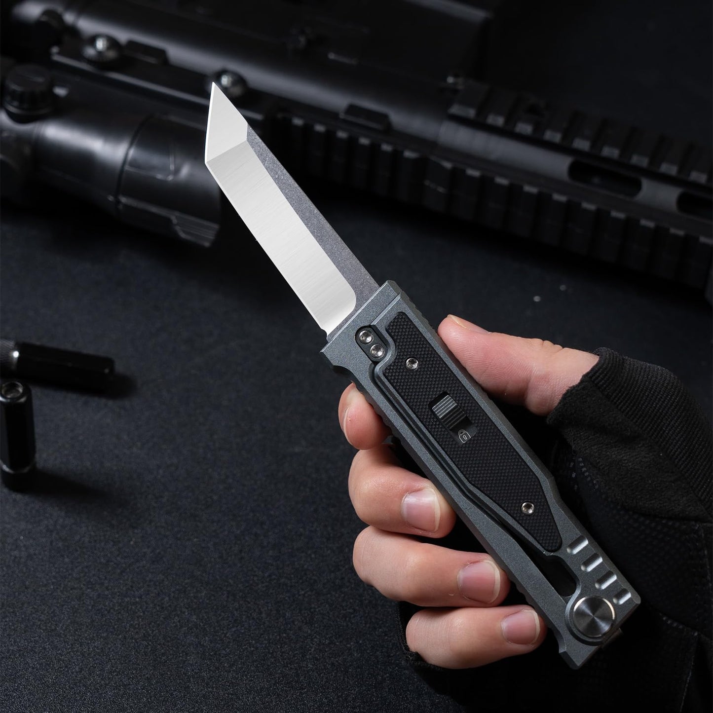 cckk Pocket Knife, Folding Knife, Camping Outdoor edc Knives with Clip 3.15" Steel Blade Aluminium Inlay G10 Handle, Camping Folding Knives for Men Woman (Square Blade)