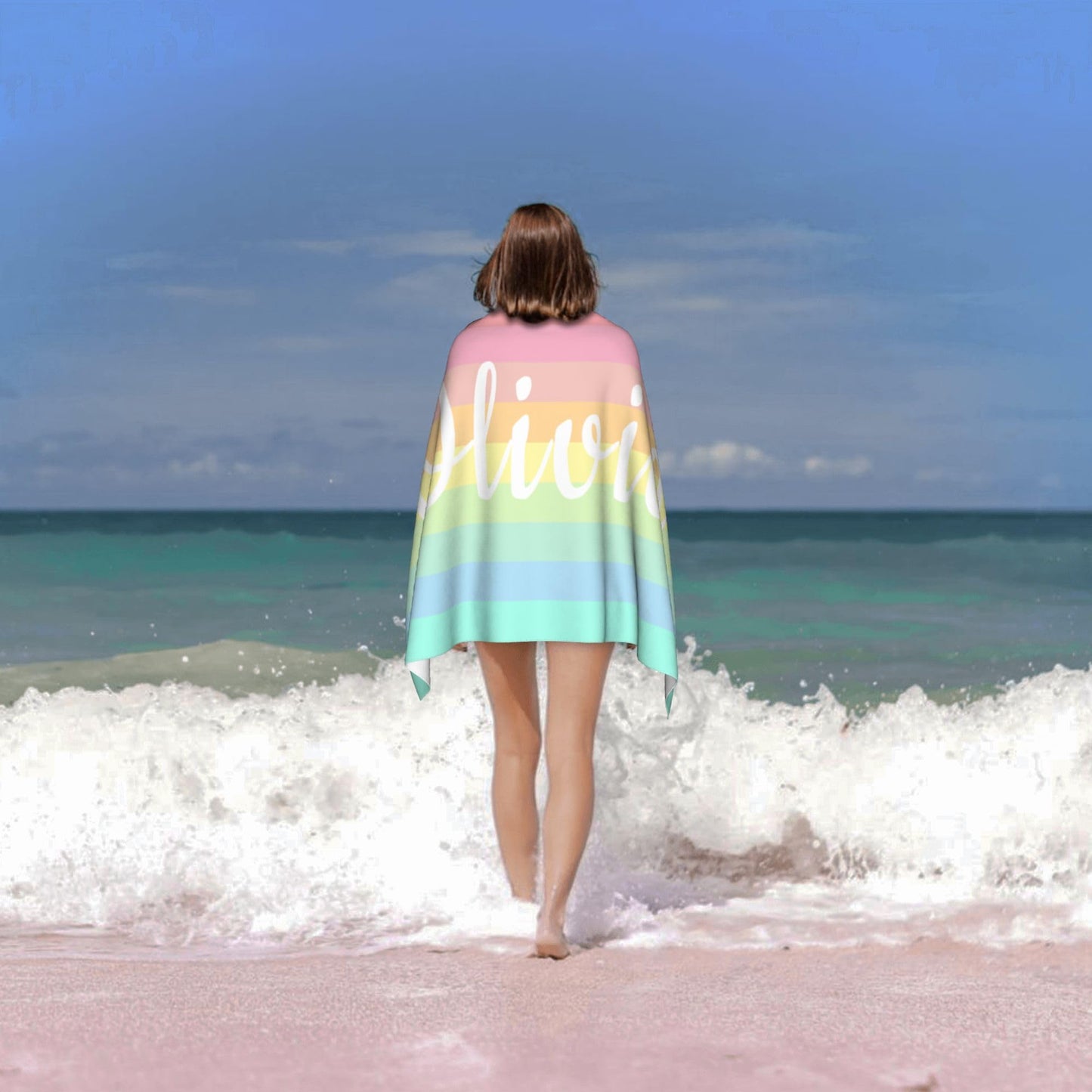OHORTEB Personalized Beach Towels with Name - Print in USA -Custom Striped Swim Towel for Adults, Customized Sand Free Quick Dry Microfiber Pool Towel Gift for Her Him (Colorful Striped)