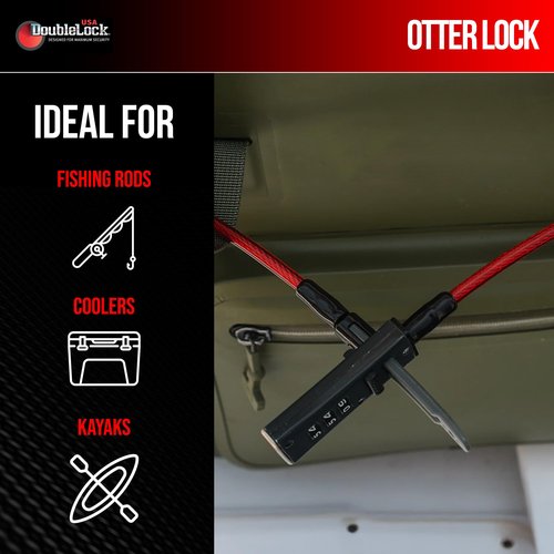 DoubleLock Otter Integrated Combination Cable Lock (4mm) – 10ft Weatherproof Steel Cable, Keyless Resettable Lock for Outdoor Gear, Bikes, Coolers, Kayaks, and Sports Equipment