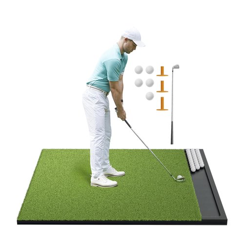 Integrated Golf Mat with Ball Tray, 5x4ft Practice Mat Set, Thickening Golf Mats Practice Outdoor & Indoor, Artificial Turf Matt Includ Balls,Tees, Club