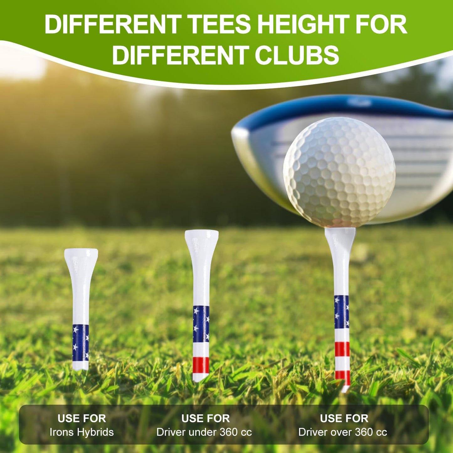 BIVASMWATH Golf Tees 3-1/4" Durable Bamboo Tees 100 Pack, Friendly Biodegradable Material Reduce Friction Side Spin More Stable