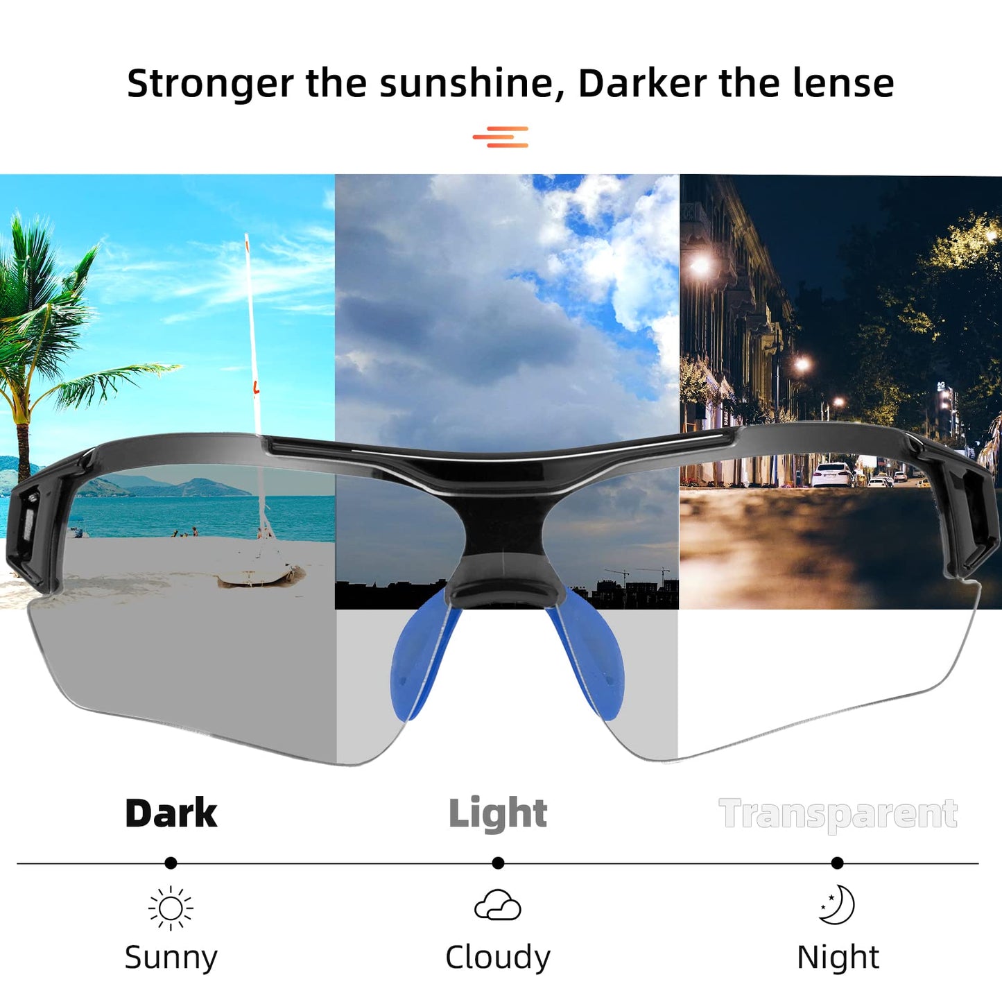 ROCKBROS Unisex Photochromic Cycling Sunglasses UV Protection for Outdoor Sport Black Blue