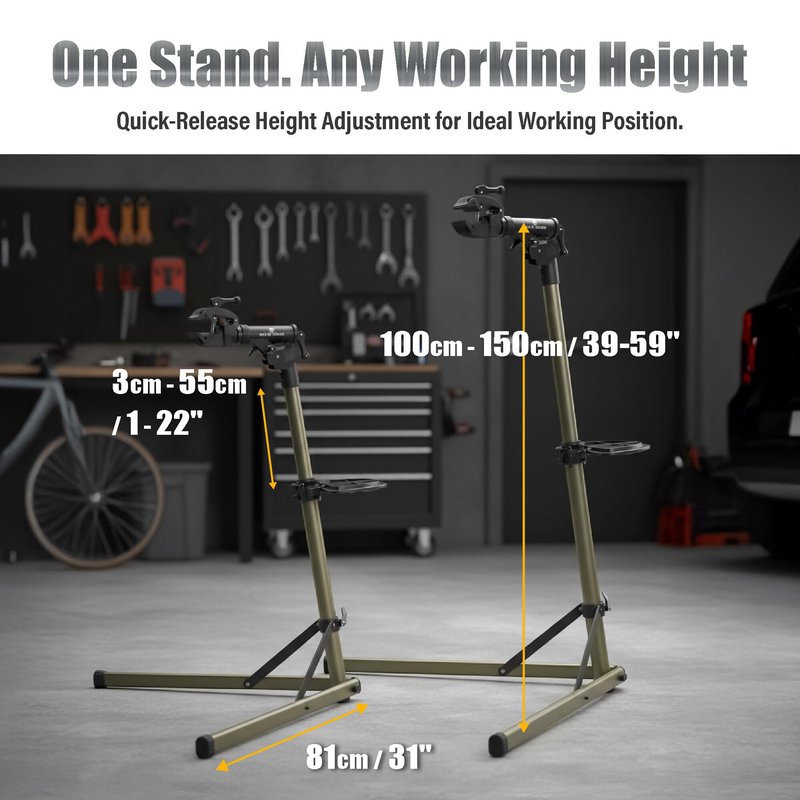 BikeHand Bike Repair Stand - Home Portable Bicycle Mechanics Workstand - for Mountain MTB Road Bikes Maintenance - Max. 55 lbs