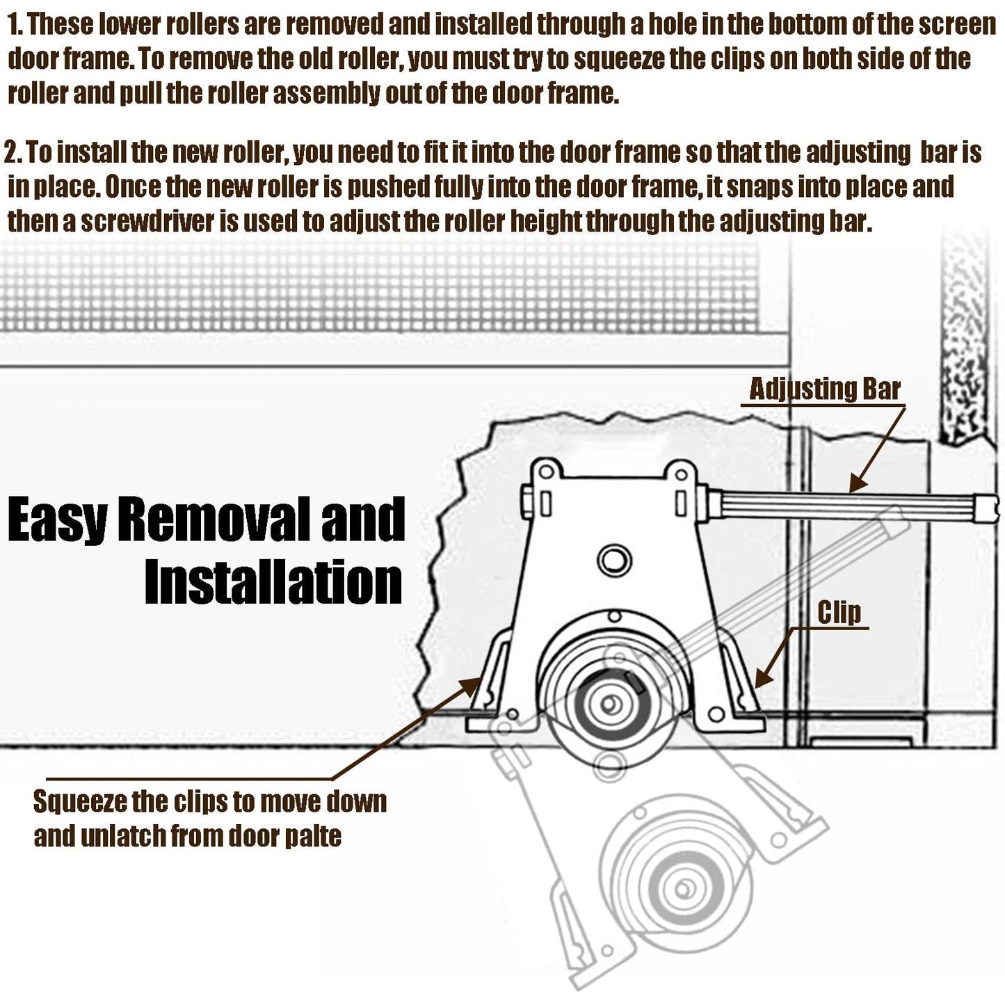 Lower Sliding Screen Door Rollers Replacement Kit Fit Andersen Parts #1997310 (1991 to Present), 1-1/4" POM Concaved Wheels, Edge Adjustable, 2 Pack