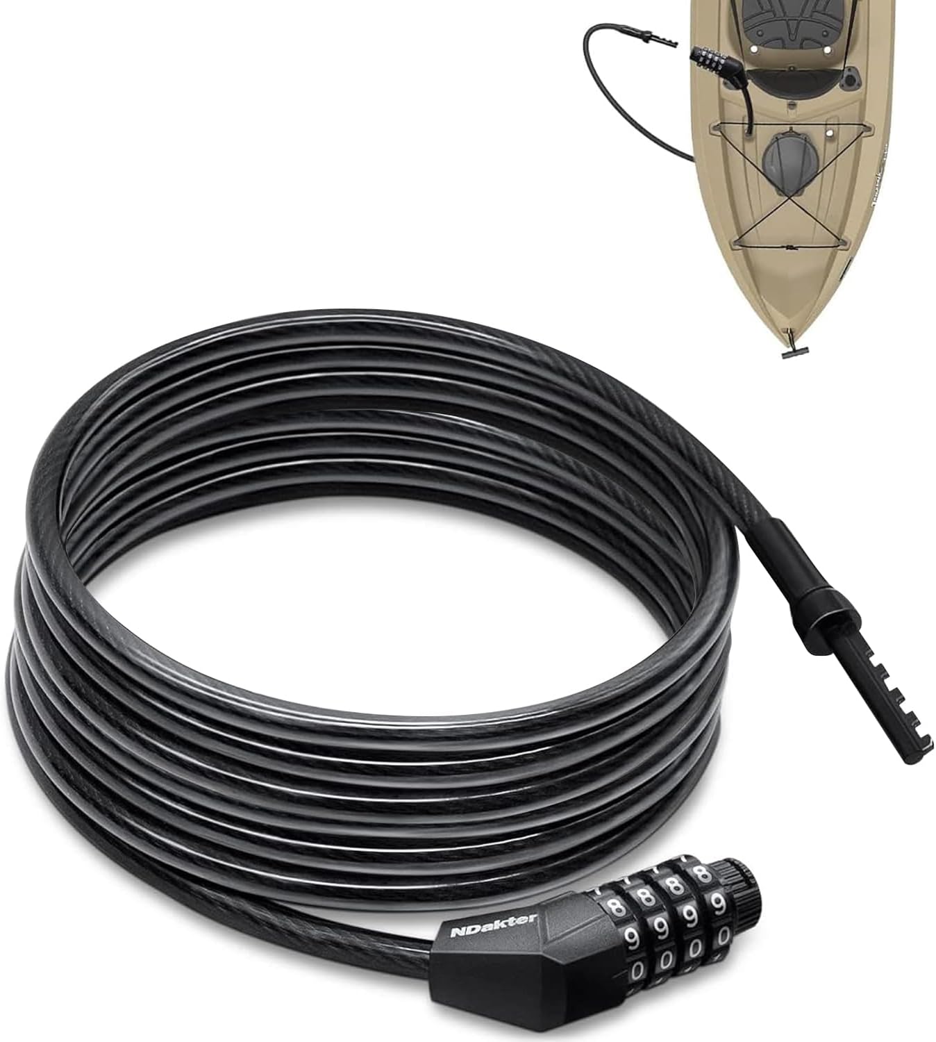 NDakte Bike Lock - Extra Long Straight Cable Lock (6FT to 27FT) with Resettable Combination for Kayaks & Scooters